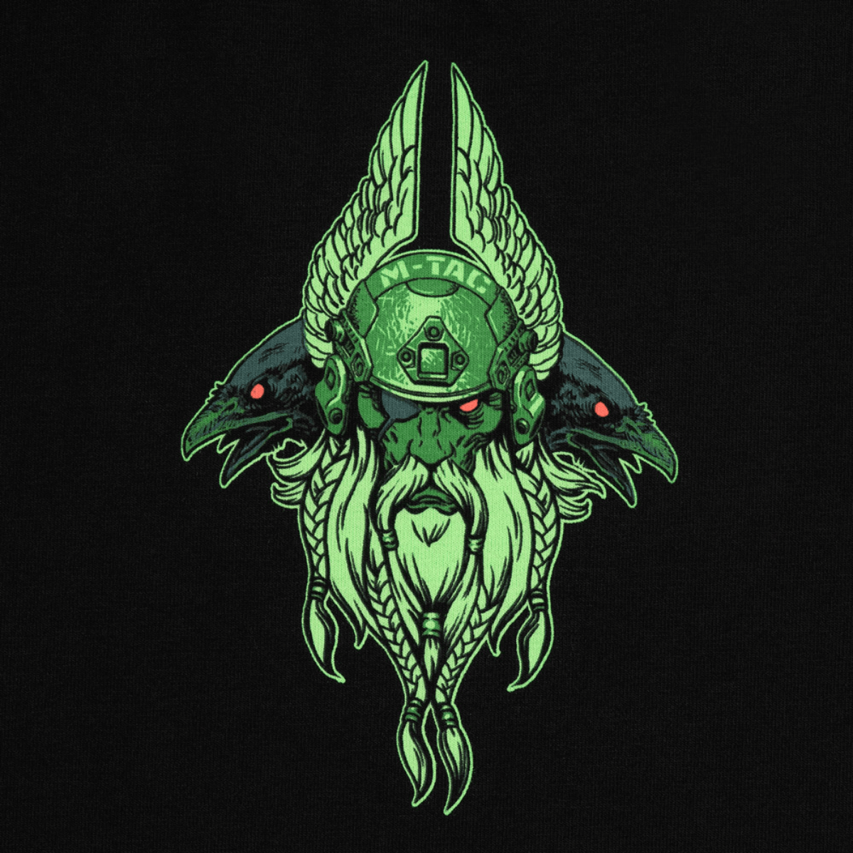 M-Tac T-Shirt Night Vision med print af Odin i moderne kampudstyr og ravne Hugin og Munin, inspireret af nordisk mytologi.