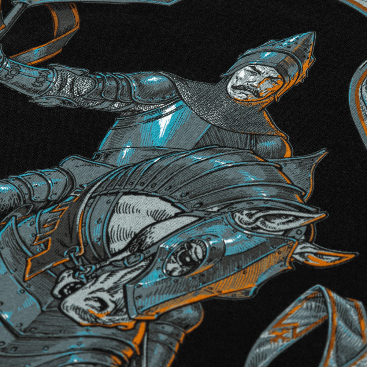 M-Tac T-Shirt Steel Knight med ridder i stålrustning og moderne tank-design, symboliserer ukrainsk styrke og mod.