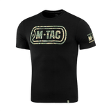 M-Tac T-Shirt Logo med camouflageprint og slogan "Born by Revolution – Hardened by War" på sort baggrund