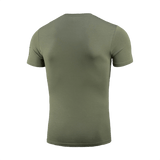 M-Tac T-Shirt Freedom i olivengrøn bagfra, viser komfortabel og elastisk bomuldsblanding. Fokus på frihed og styrke.