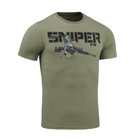 M-Tac T-Shirt Mole i grøn farve med humoristisk snigskytte print af en muldvarp, lavet i blød bomuldsblanding for komfort.