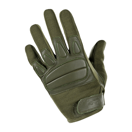 M-Tac Handsker Assault Tactical Mk.2 i olivengrøn farve med justerbar velcro og støddæmpende inserts til beskyttelse og komfort.