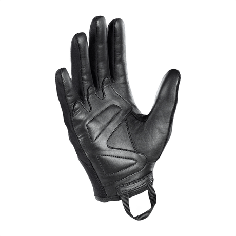 M-Tac Handsker Assault Tactical Mk.2 i sort læder med justerbar velcro og støddæmpende indlæg til forbedret beskyttelse.