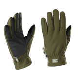 M-Tac Handsker Soft Shell Thinsulate i olivengrøn med forstærket håndflade og touchscreen-funktion til udendørs aktiviteter.