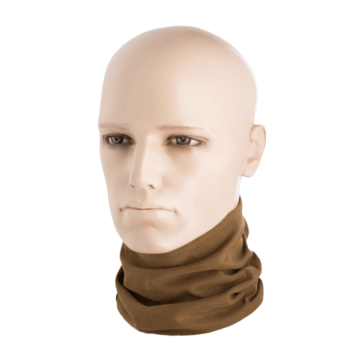 M-Tac Let Tubehalstørklæde i lysebrun farve på mannequin, viser alsidighed som balaklava, hue, bandana eller tørklæde.