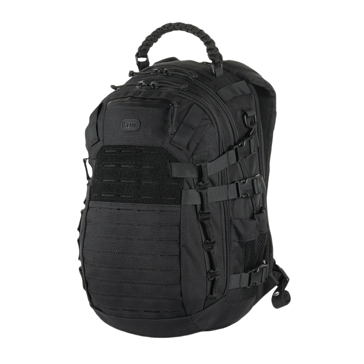 M-Tac Mission Pack Rygsæk med ergonomisk design og slidstærk nylon, ideel til jagt og outdoor. Volumen 25 L, MOLLE system, sort farve.