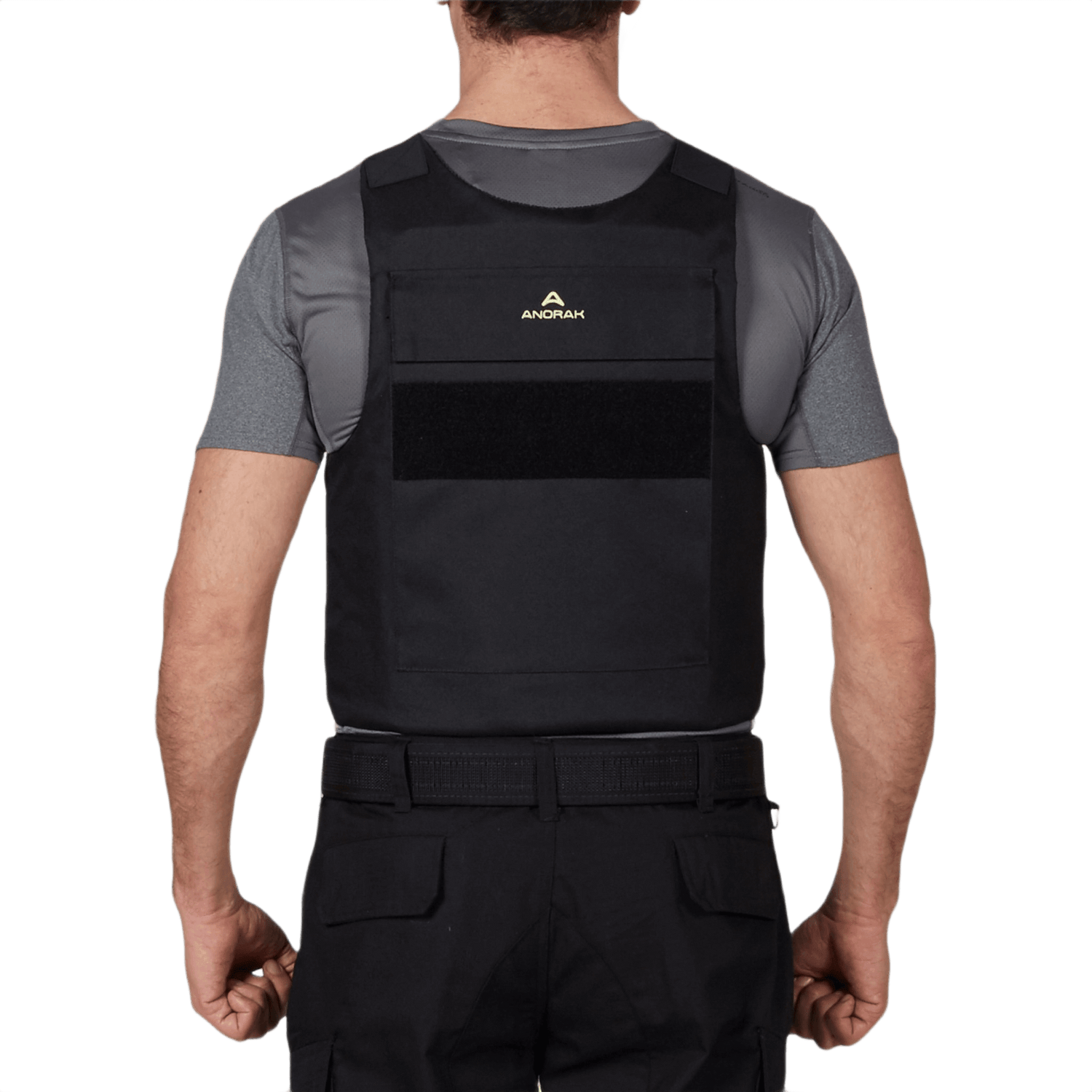 Anorak Titanium® Duty I Stik & Skudsikker Vest, sort Level IIIA skudsikker vest set bagfra med justerbare stropper til politibetjente og sikkerhedspersonale.