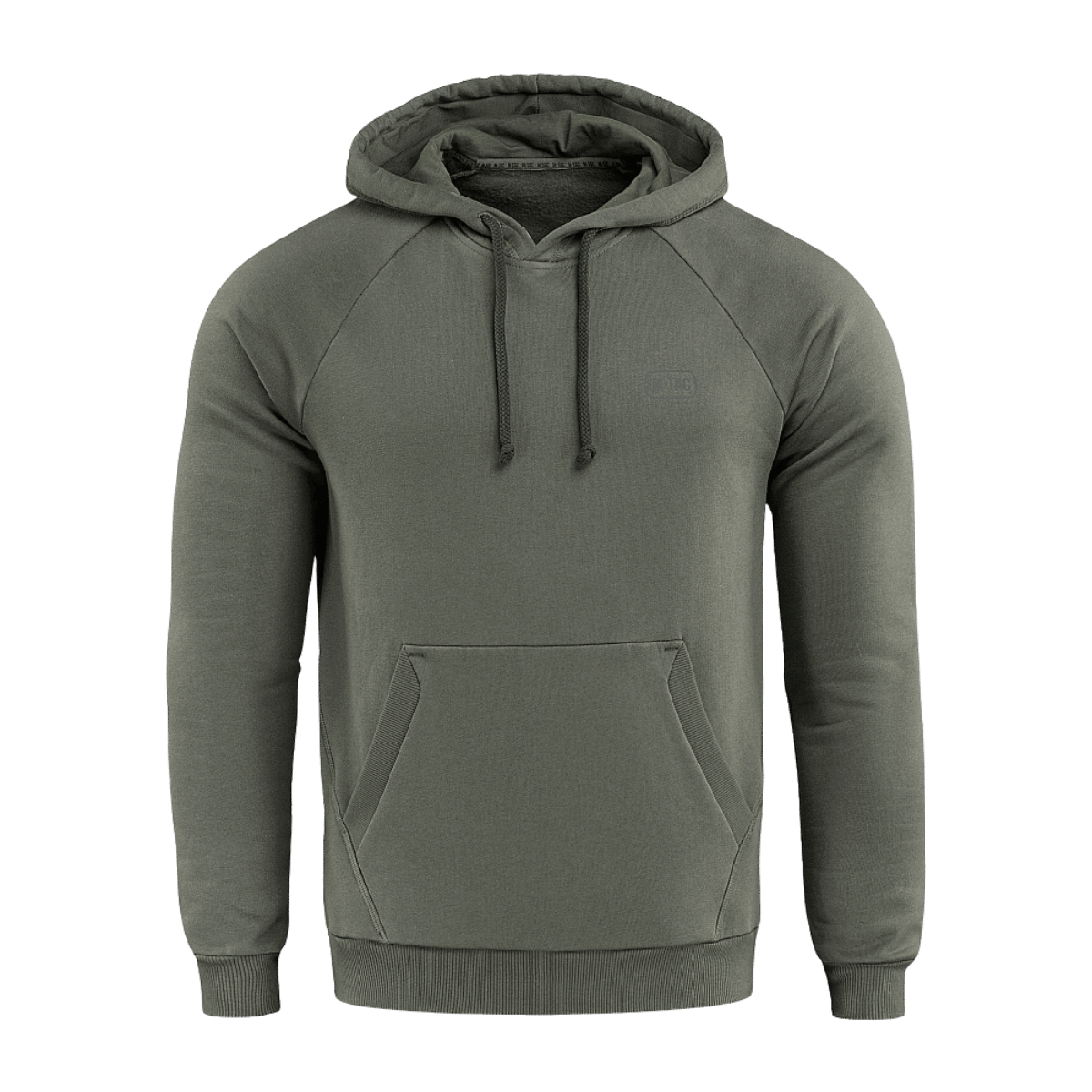 M-Tac Hættetrøje Cotton Raglan i olivengrøn med raglanærmer og hætte, designet til komfort og stil.