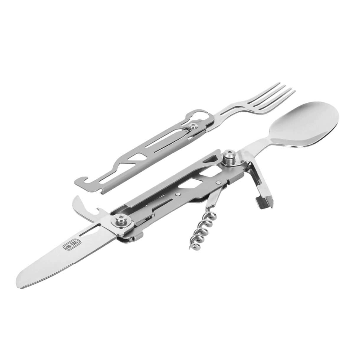 M-Tac Spork Bestiksæt med Karabinhage - praktisk feltbestik med ske, gaffel, kniv og flaskeåbner til camping og vandring.