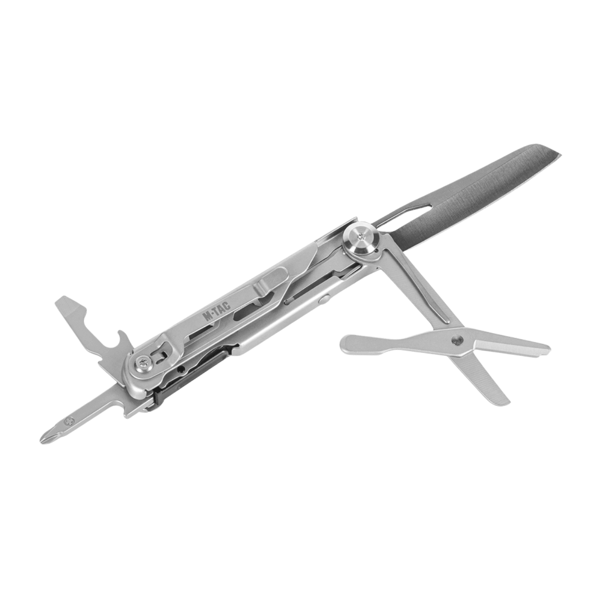 M-Tac Type 3 Foldekniv (5-i-1) Rustfrit Stål, kompakt multikniv i rustfrit stål med knivblad, skruetrækkere, flaskeåbner og saks.