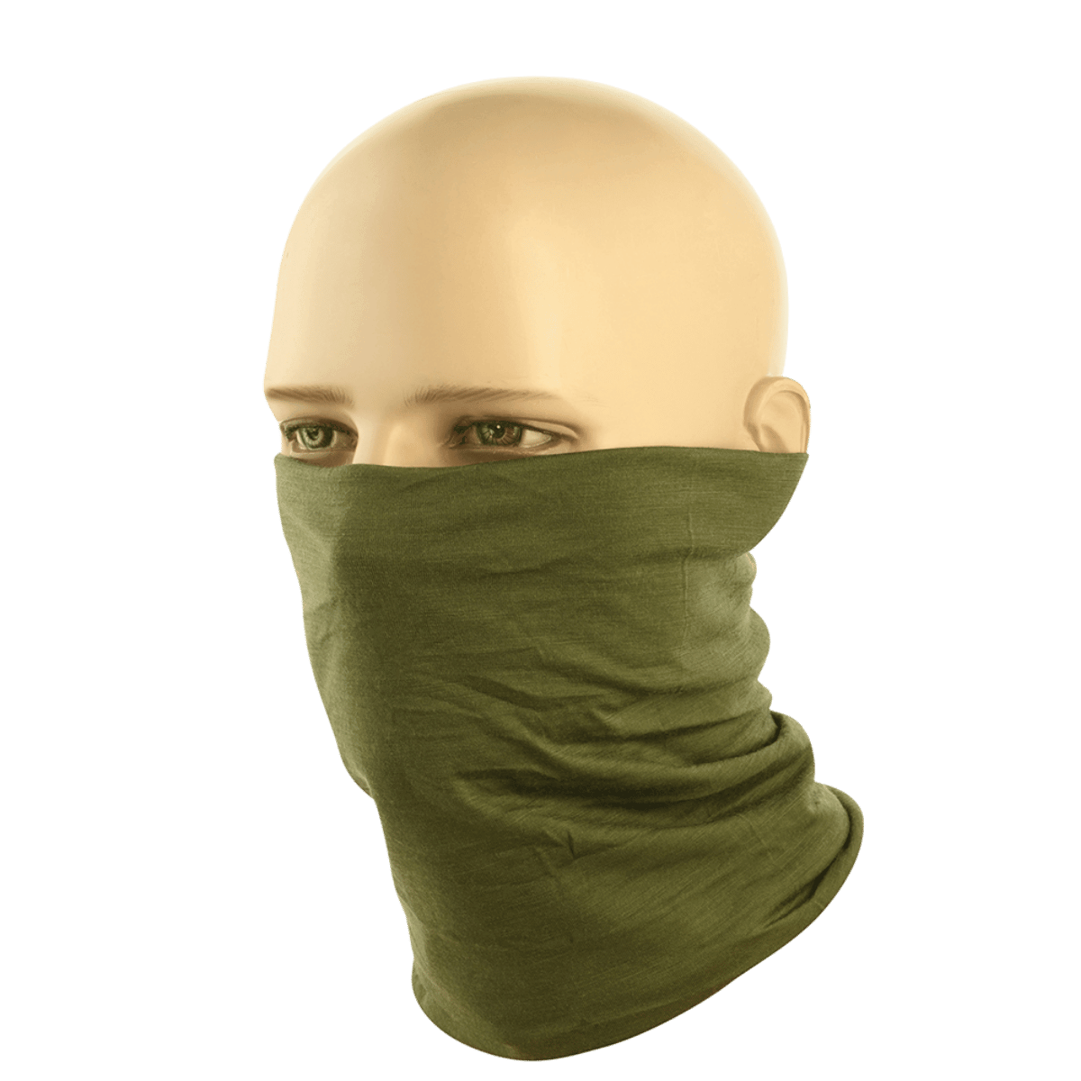 M-Tac Tubehalstørklæde i Merinould i olivengrøn farve på mannequin.