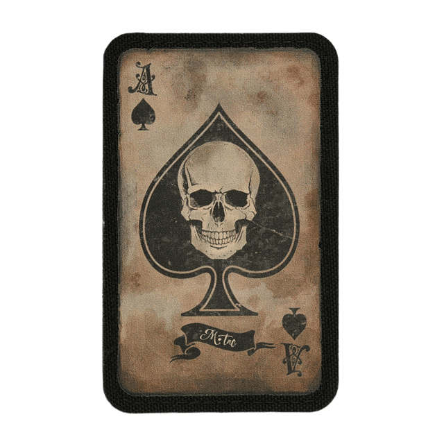 M-Tac Patch Ace of Spades med kranie i vintage design, morale patch i Cordura 500D og velcro, symboliserer kampgejst og klarhed. Mål: 87x54 mm.