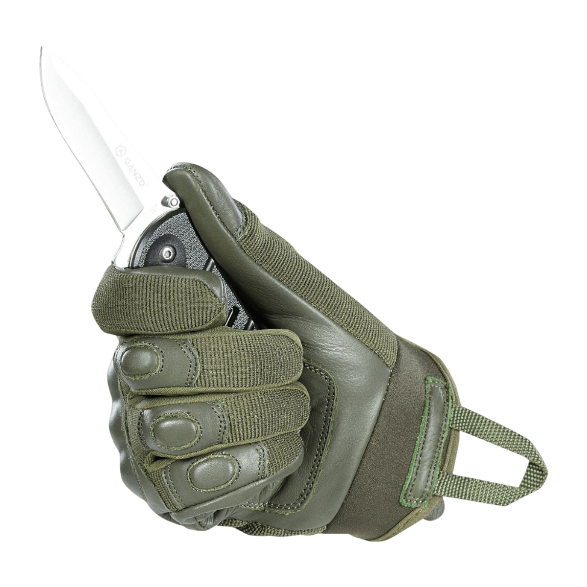 M-Tac Handsker Assault Tactical Mk.4 viser greb med ægte læder forstærkning og den dæmpende pad på knoerne, ideel til våbenbetjening.