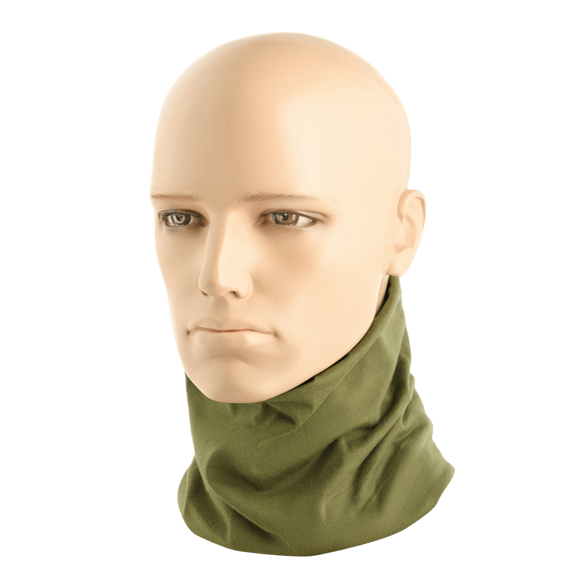 M-Tac Bomuld Tube Scarf på mannequin, alsidig bomuldshalsedisse ideel til fritids- og taktisk brug, khakifarvet og hurtigtørrende.