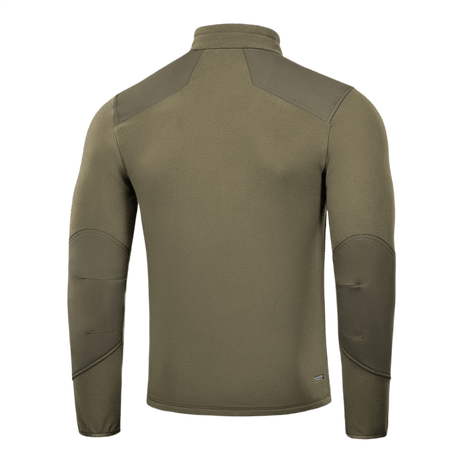 Bagside af M-Tac Centurion Microfleece Jakke i grøn, viser forstærkede skuldre og albuer. Lavet af Pontetorto fleece.