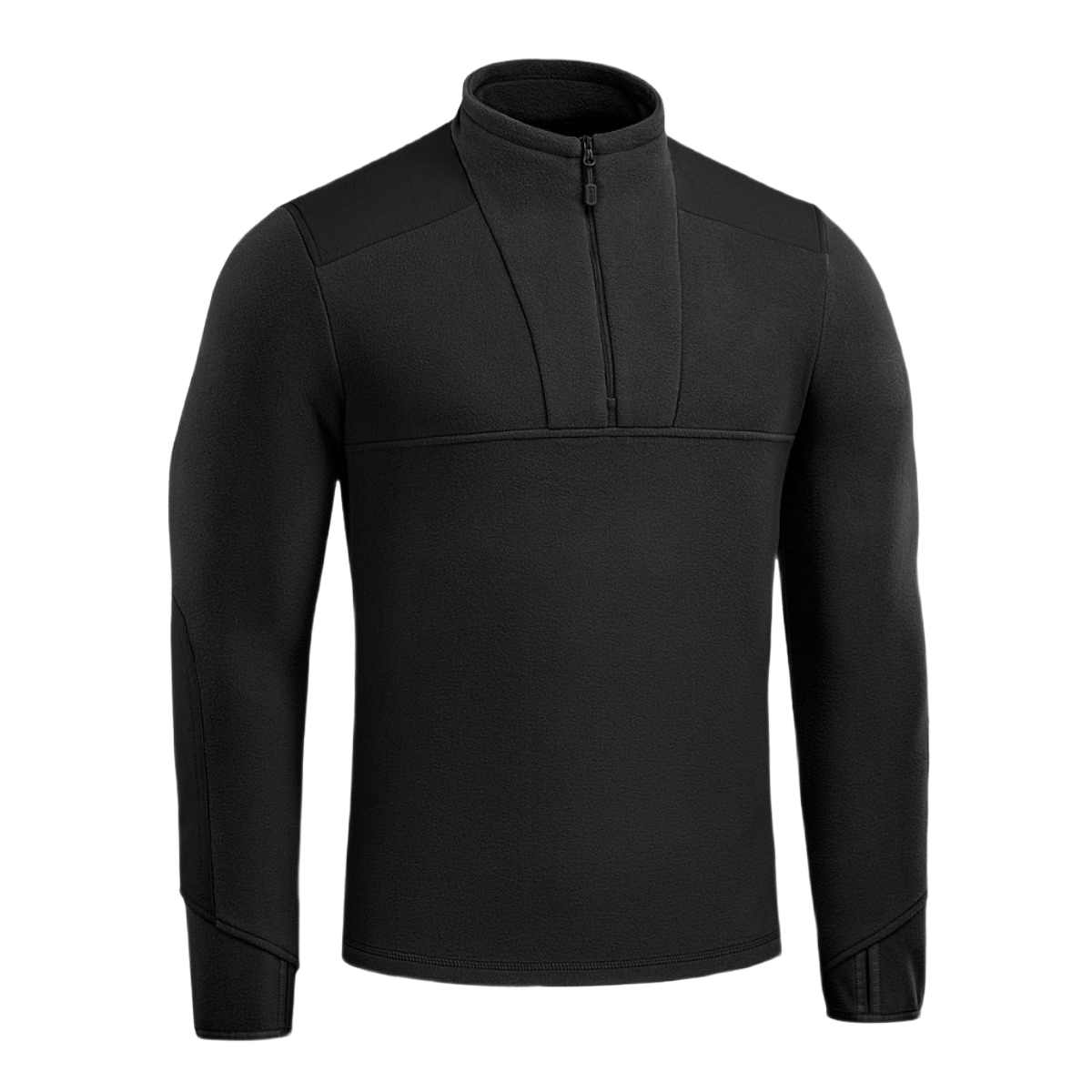 M-Tac Centurion Microfleece Jakke i sort med YKK-lynlås og fingerhuller, designet til varme og fri bevægelighed i kolde omgivelser.