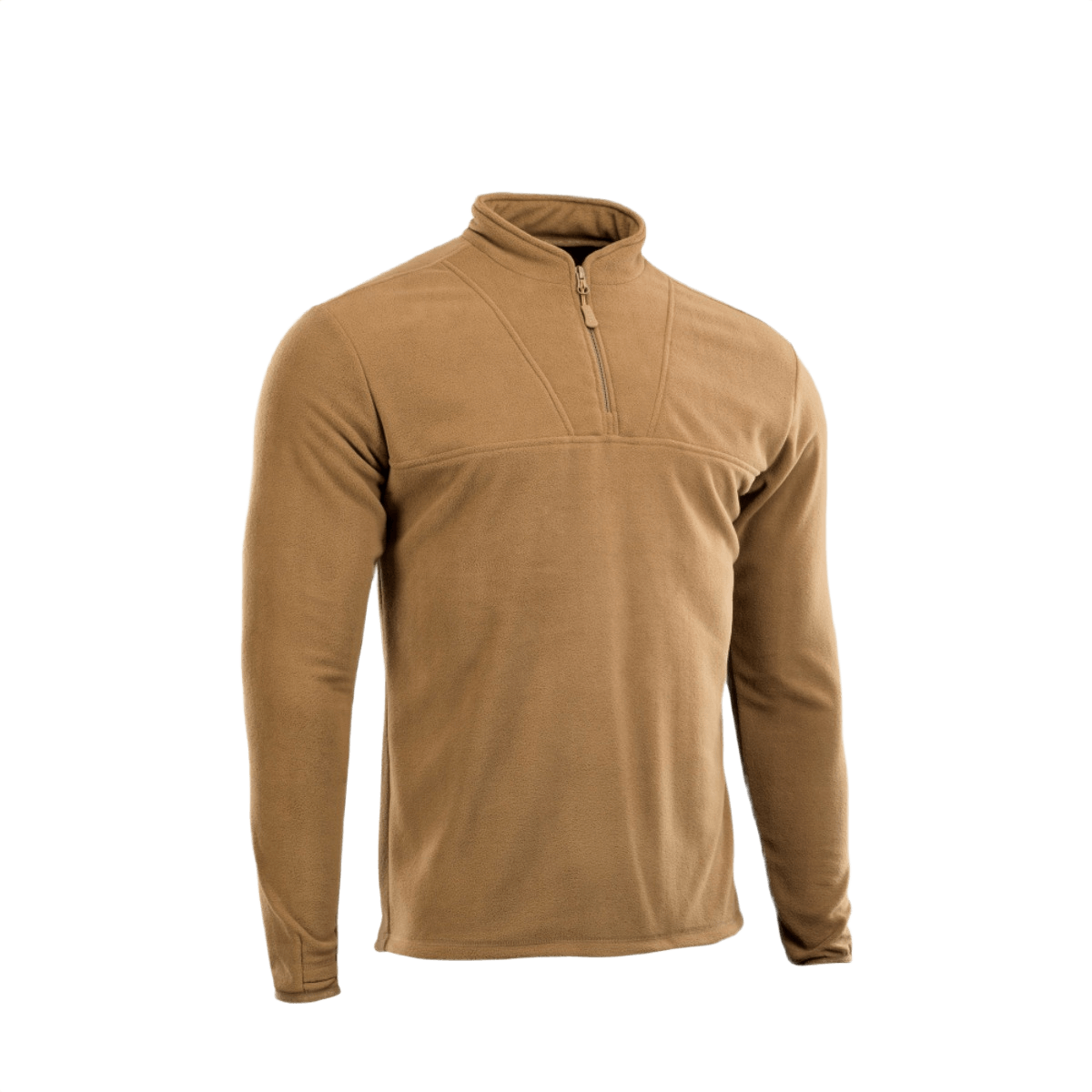 M-Tac Delta Fleece Jakke i brun, let og varm, ideel til udendørs aktiviteter, med tommelhuller til ekstra komfort i koldt vejr.