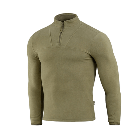 M-Tac Delta Fleece Jakke i oliven, komfortabel fleece til udendørs aktiviteter med tommelhuller til varme, let og åndbar.