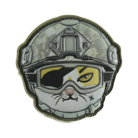 M-Tac Patch Emoji #12 PVC morale patch med kat i hjelm og Velcro, sjovt tilbehør til tøj, taske eller udstyr.