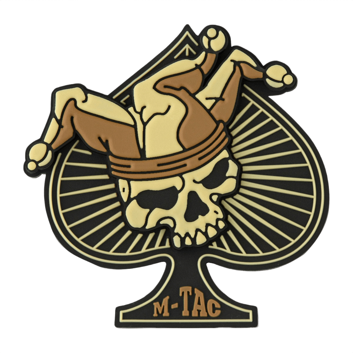M-Tac Ace of Spades 3D PVC Patch taktisk morale patch med Velcro til tøj og udstyr, robust design til militær og outdoor aktiviteter.