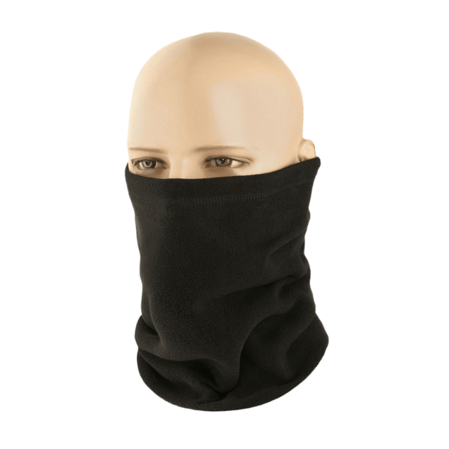 M-Tac Fleece Neck Gaiter med Snor, sort fleece halsedisse på mannequin, alsidigt og komfortabelt tilbehør til koldt vejr.