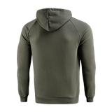 M-Tac Cotton Raglan Hard Hoodie i oliven fra bagsiden med raglanærmer og hætte i 100% bomuld.