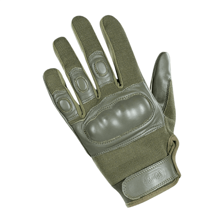 M-Tac Handsker Assault Tactical Mk.4 med læderforstærket håndflade og velcro, designet til våbenhåndtering og beskyttelse.