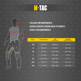 Størrelsesguide for M-Tac Hoodie Freedom med mål for krave, ærme og bryst, der sikrer optimal pasform og komfort.