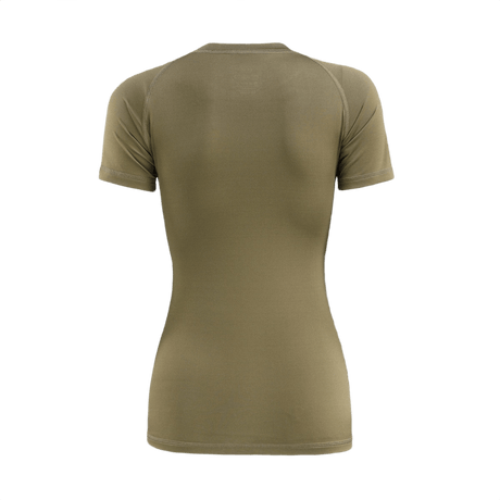 Bagside af M-Tac T-shirt Ultra Light Polartec Lady i olivengrøn farve, lavet i let og åndbart Power Dry® materiale til kvinder.