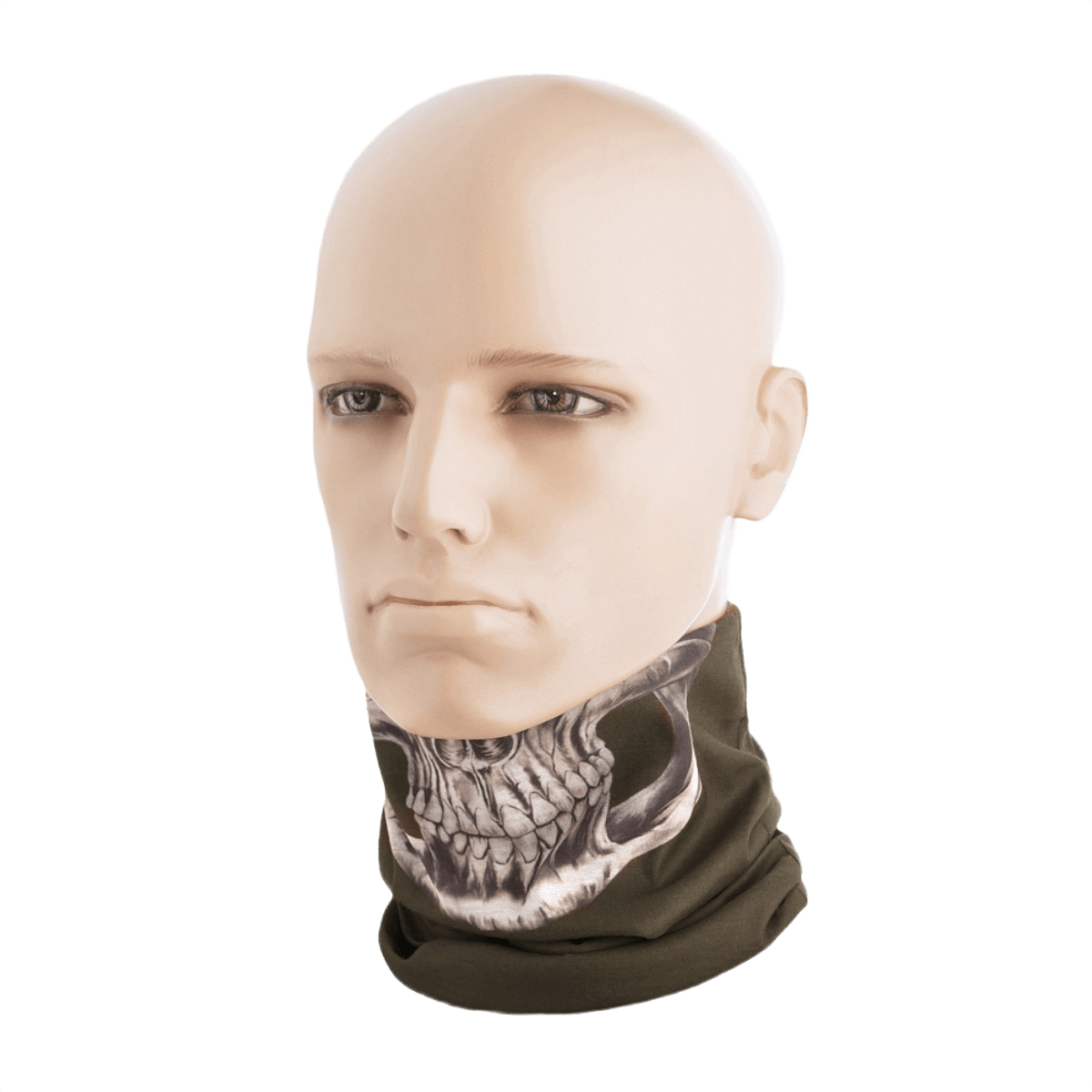 M-Tac Let Tubehalstørklæde Reaper Skull på mannequin, multifunktionelt og hurtigtørrende tilbehør i 100% polyester, perfekt til udendørs aktiviteter.