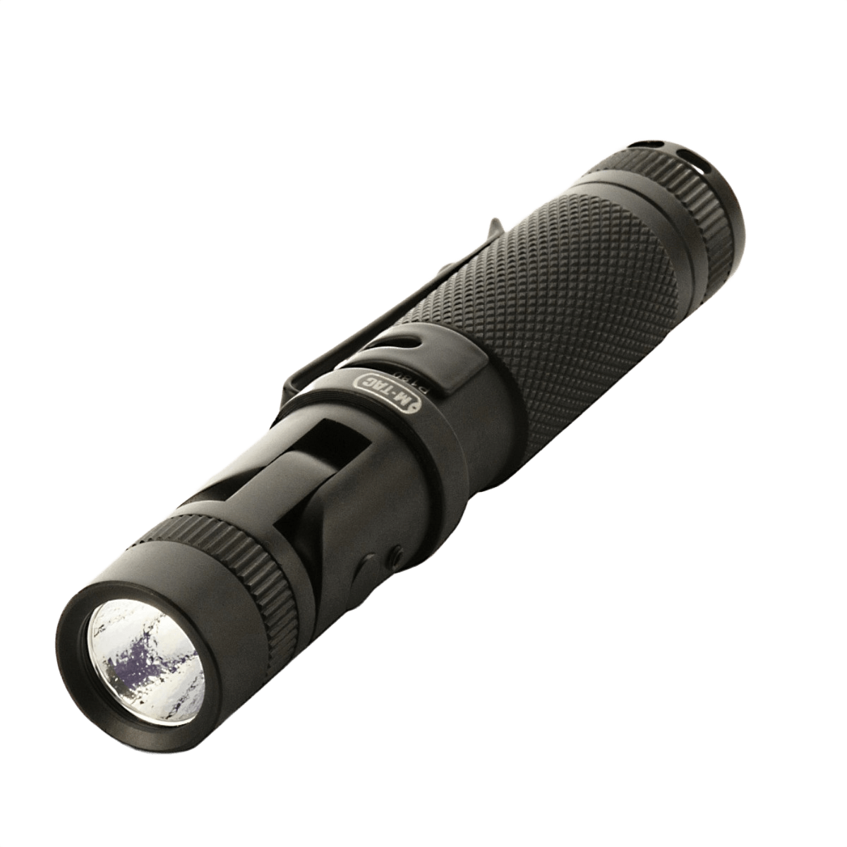 M-Tac Lommelygte P180 med justerbar lysretning og aluminiumdesign, velegnet til brystlomme eller rygsæk, LED CREE XPG2, op til 50.000 timers levetid.