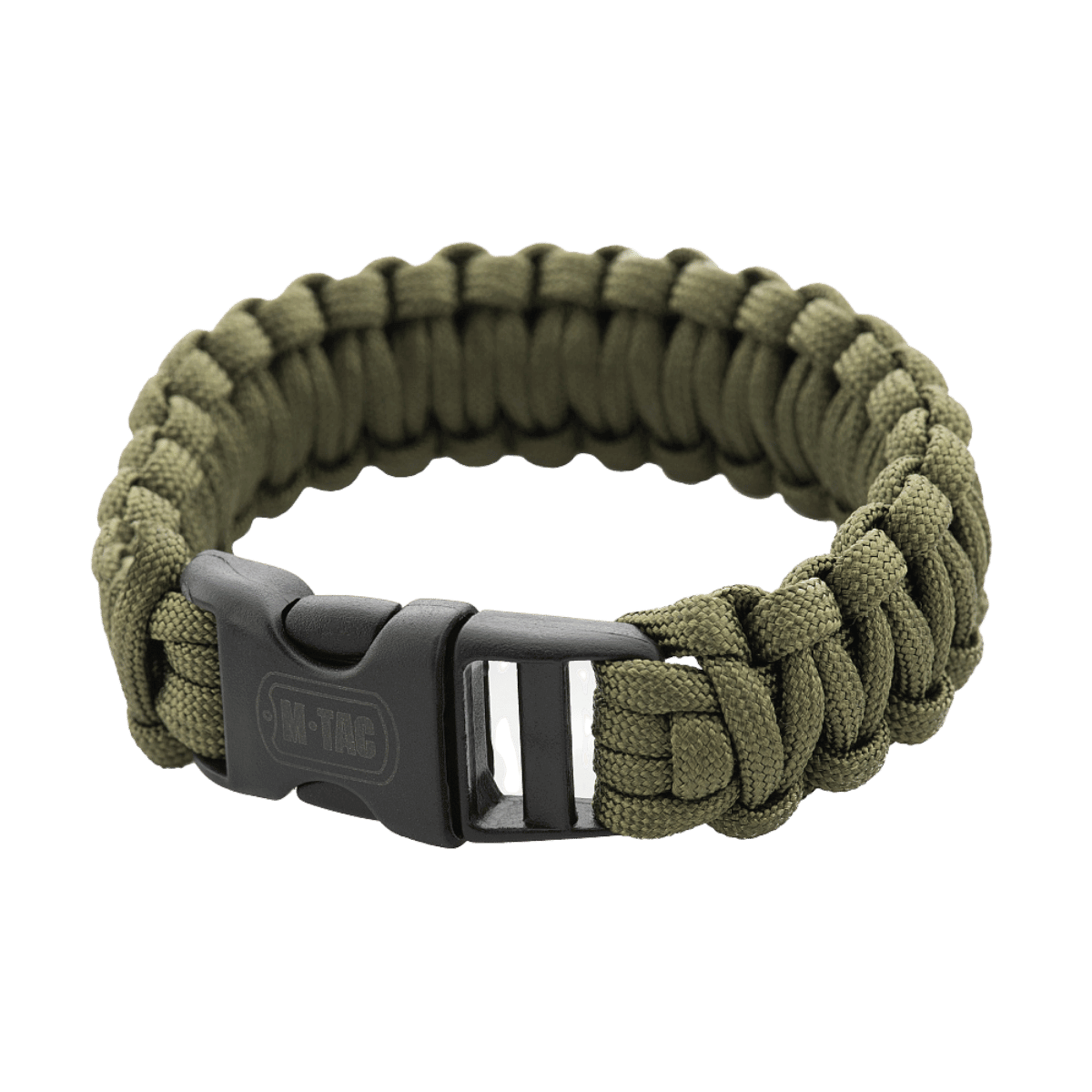 M-Tac Paracord Armbånd i militærgrøn farve, overlevelsesarmbånd med stærk og let paracord reb. Perfekt til friluftsliv. Holder op til 200 kg.