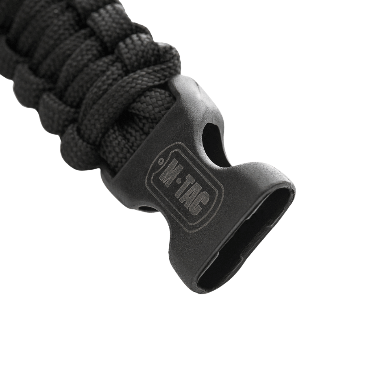 M-Tac Paracord Armbånd i sort med stærk lukning, ideelt til overlevelse og friluftsliv.