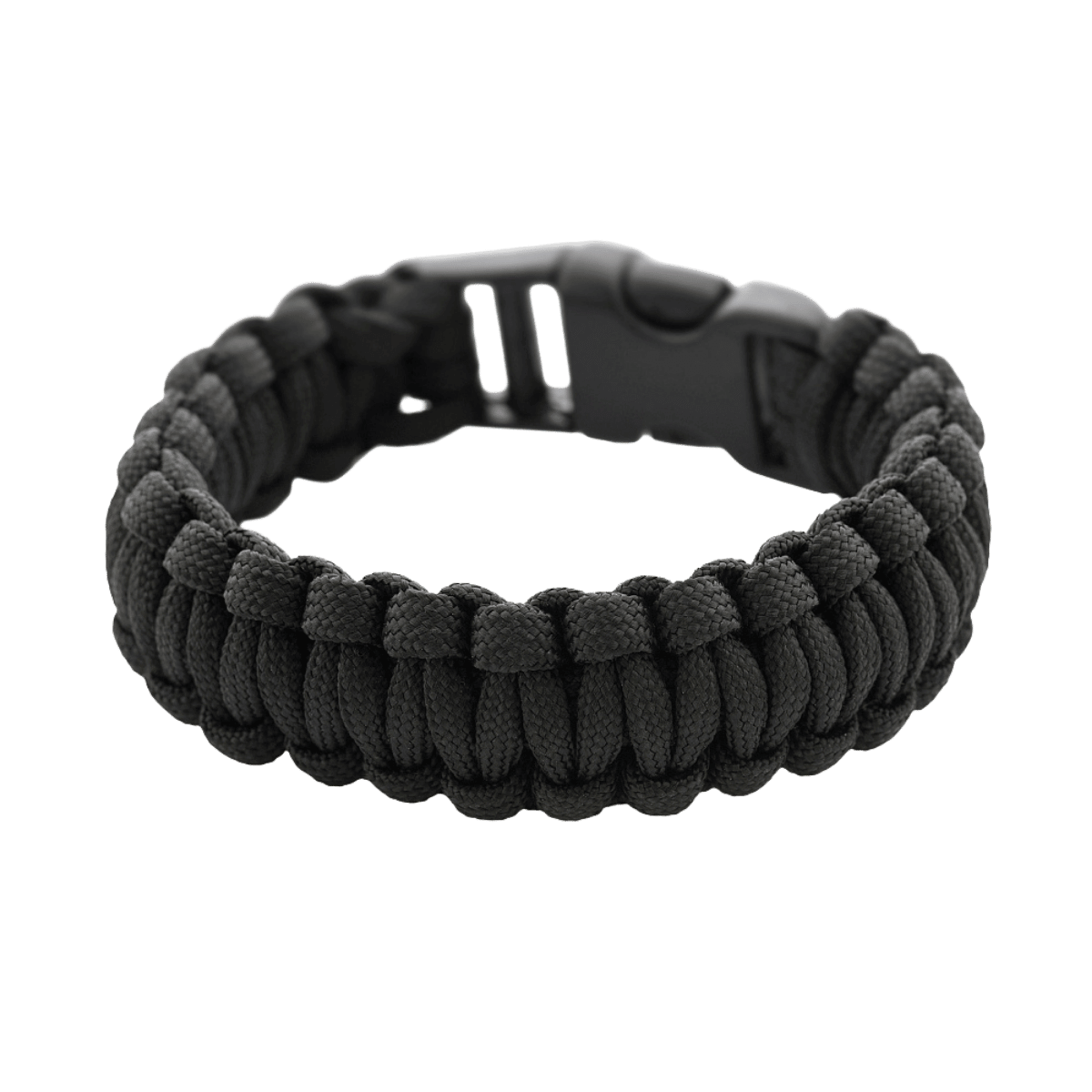 Sort M-Tac Paracord Armbånd med stærk og let reb til overlevelsesbrug, ideel til friluftsliv og militærinspireret stil.