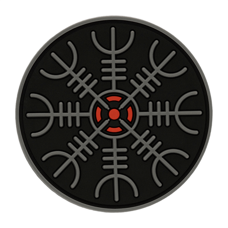 M-Tac Patch Egeshjelm 3D PVC med vikingsymbol Helm of Terror på sort baggrund, diameter 55 mm, gummi med 3D-effekt og Velcro monteringsmulighed.