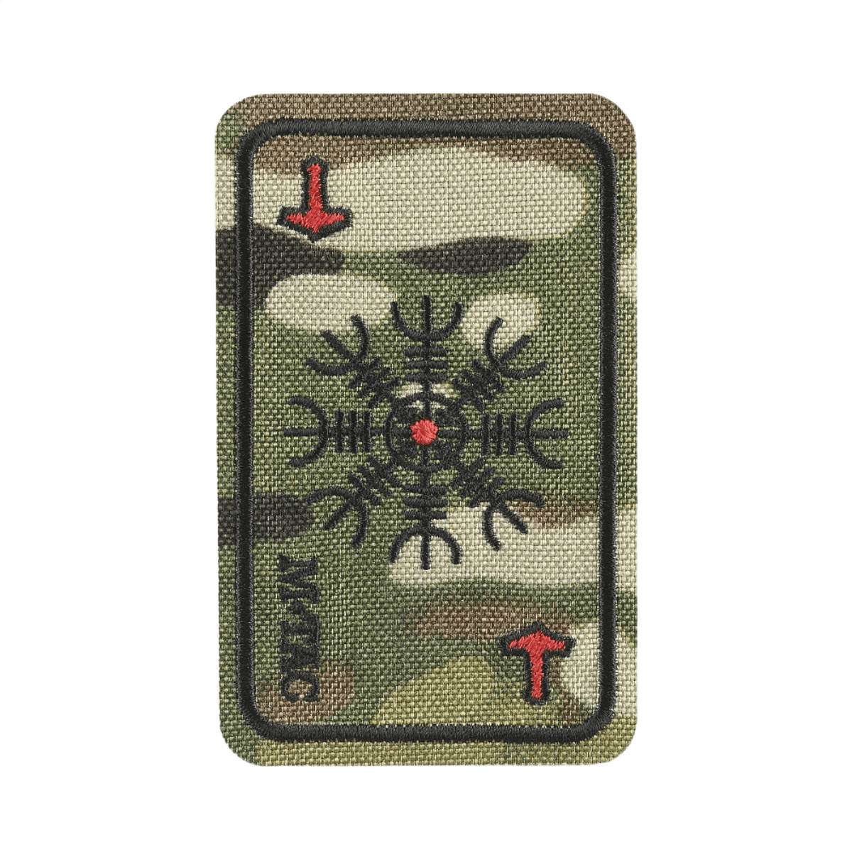 M-Tac Patch Kort Helm of Horror (Broderi) med ægishjálmur symbol broderet på Cordura 500D i camouflage design, 8 x 5 cm.