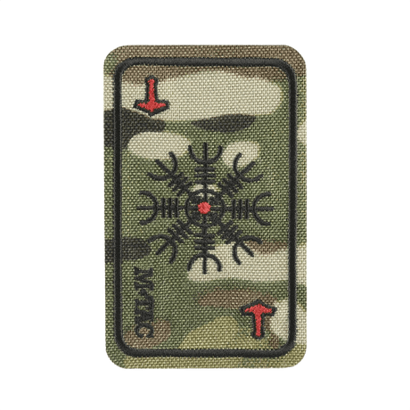 M-Tac Patch Kort Helm of Horror (Broderi) med ægishjálmur symbol broderet på Cordura 500D i camouflage design, 8 x 5 cm.