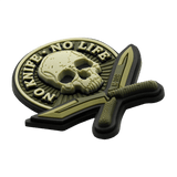 Taktisk M-Tac Patch No Knife – No Life 3D PVC med kniv og dødningehoved, 50x50 mm, velcro bagpå, realistisk 3D-look