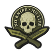 M-Tac Patch No Knife – No Life 3D PVC, taktisk morale patch med kranie og knive, gummi PVC med 3D-effekt, Velcro bagside, 50x50 mm