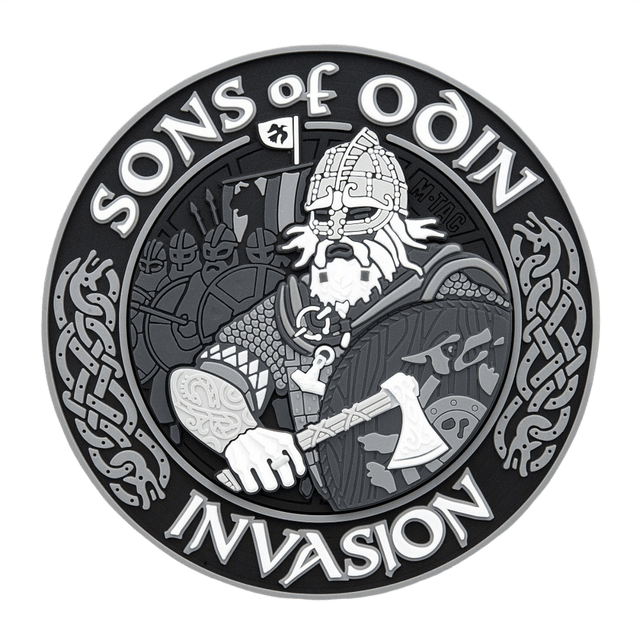 M-Tac Patch Sons of Odin 3D Velcro med vikingemotiv, 80 mm PVC morale patch til uniform eller udstyr, perfekt til kamp og fritid.