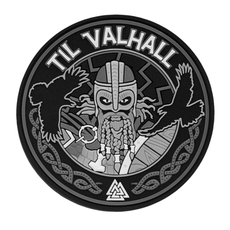 M-Tac Patch Til Valhall PVC med vikingedesign, to ravne og detaljeret 3D-effekt, diameter 80 mm, velegnet til uniform eller taske.