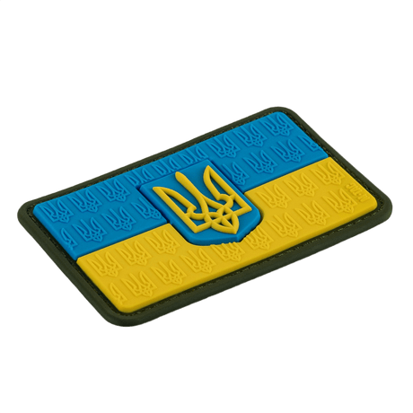 M-Tac Patch Ukraine Flag med Våbenskjold i PVC med blå og gule farver og 3D Trident, ideel til tøj og udstyr, dimensioner: 8 x 5 cm