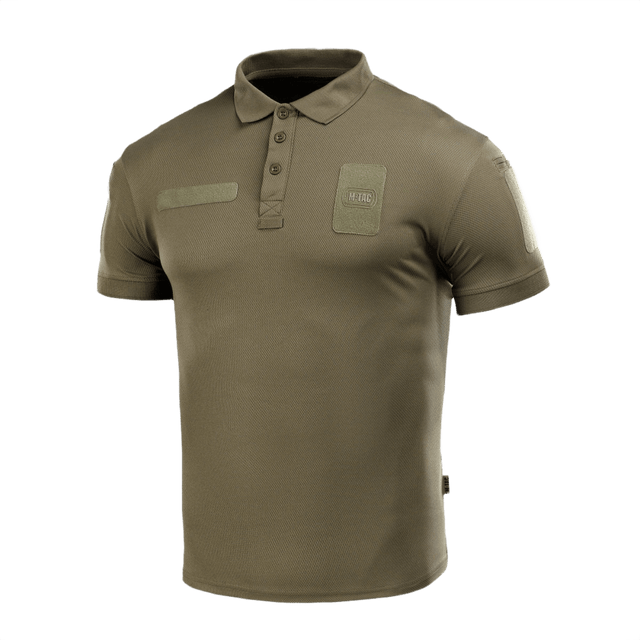 M-Tac Polo Elite Tactical Coolmax, grøn taktisk skjorte med anti-statisk tråd, ideel til politi og sikkerhedsarbejde.