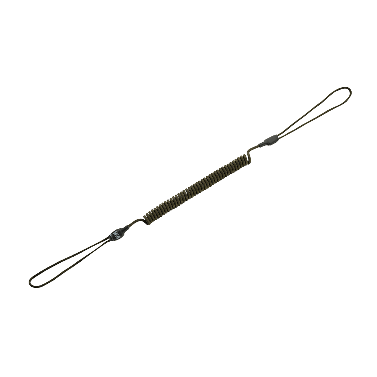M-Tac Safety Cord Medium Universal til at forhindre tab af udstyr, spiraldesign med fleksibel fastgørelse og D-ring til MOLLE-montering.