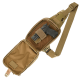 M-Tac Sling Pistol Taske Elite Hex med Velcro til skjult bæring af våben, lavet af slidstærkt Cordura, justerbar rem, fire rum og Velcro frontpanel.