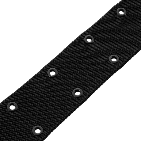Sort M-Tac Pistolbælte med plastikspænde, nylonmateriale, inspireret af BSS/A.L.I.C.E. systemet, bredde 5,5 cm, 1980'ernes militærdesign.