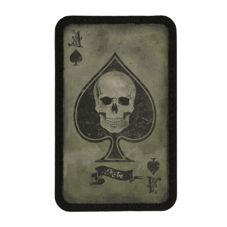 M-Tac Patch Ace of Spades morale patch med spar es og kranie, vintage look, lavet af Cordura 500D, måler 87x54 mm, velcro montering.