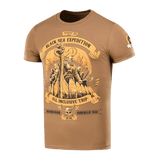 Tan M-Tac T-shirt Black Sea Expedition with graphic design, ideal for active lifestyles. Made from 93% cotton and 7% elastane for comfort.