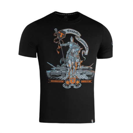 M-Tac T-Shirt Steel Knight visar ridder og kampvogne, symboliserer ukrainsk styrke og mod, designet til Ukraines stålryttere.