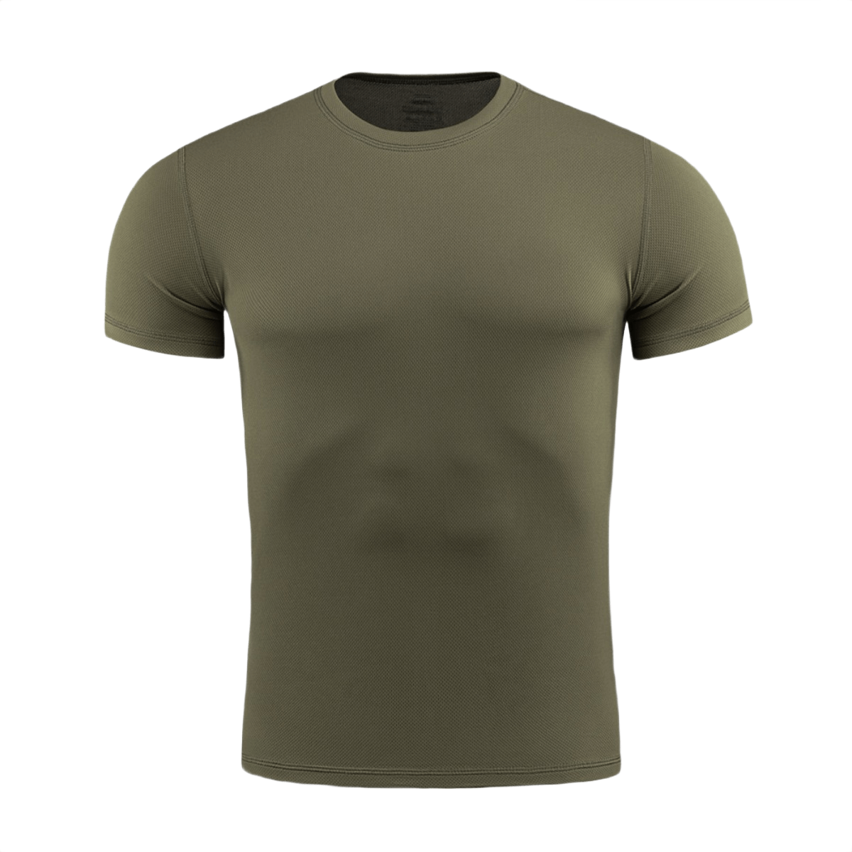M-Tac Tactical Sweat-Wicking T-Shirt Summer i olivengrøn, designet til varme sæsoner, 100% polyester, svedtransporterende, hurtigtørrende.